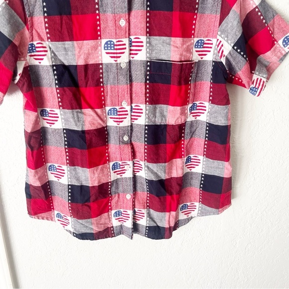 Vintage Top Women's Large Plaid American Flag Heart Button Down Grancmacore 90s - Picture 4 of 7